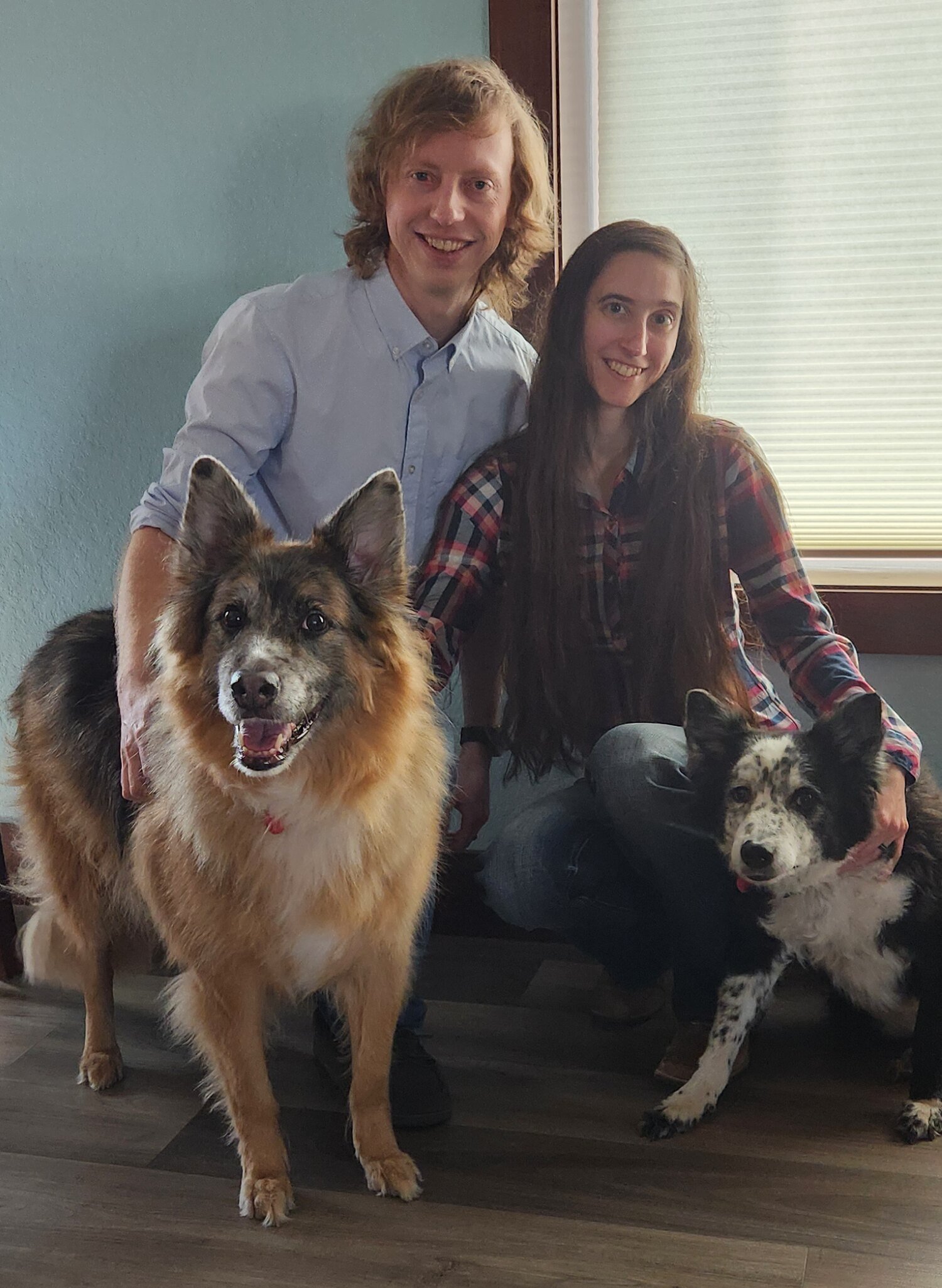 Preston and Brianna Allen with their two dogs at home in Bandera, Texas