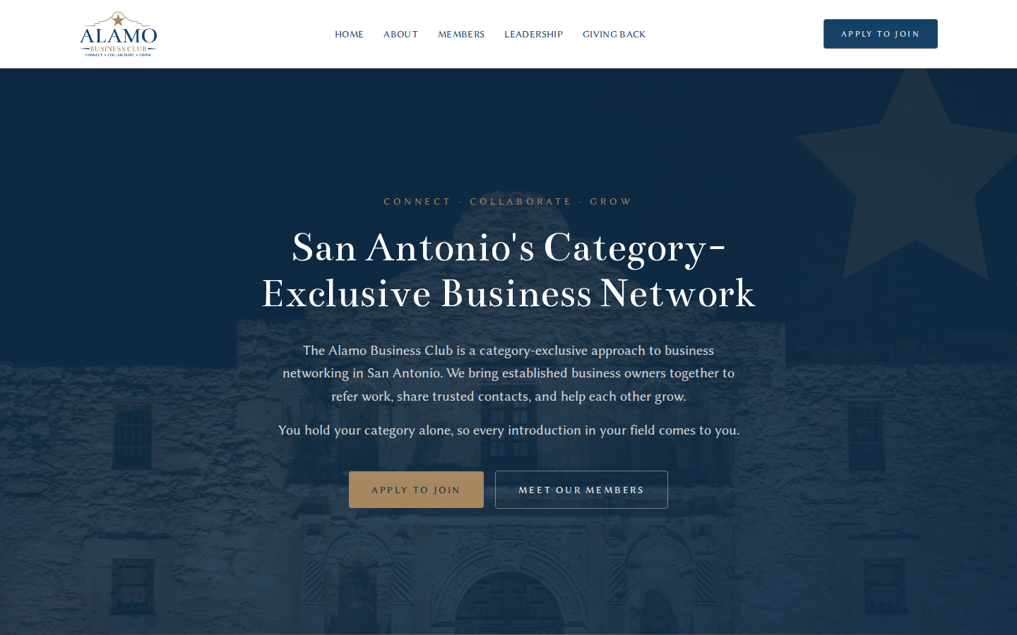 Alamo Business Club website built by Allen Design & Development