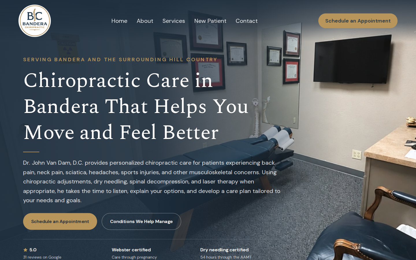 Bandera Chiropractic website