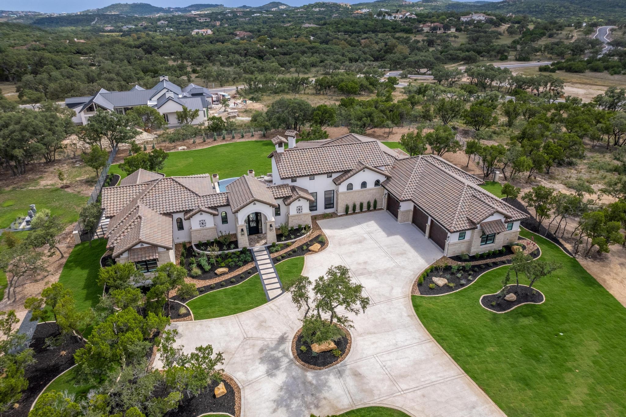Marquis Builders Pecan Springs custom home aerial view, 11222 Ensor, Boerne TX